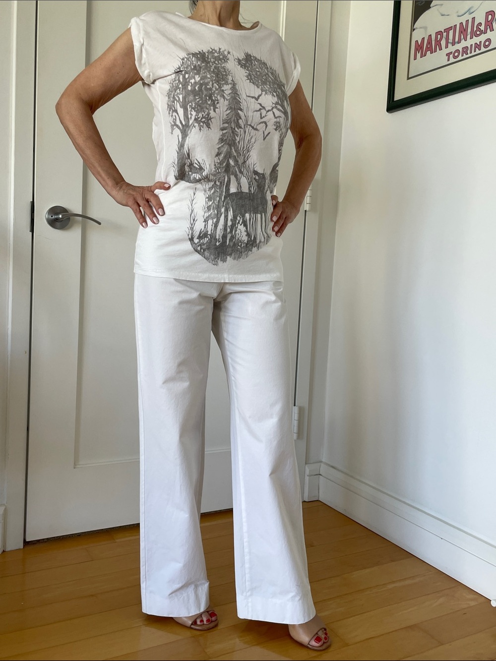 All Saints White Short Sleeve Tee with Gray Nature Skull Print